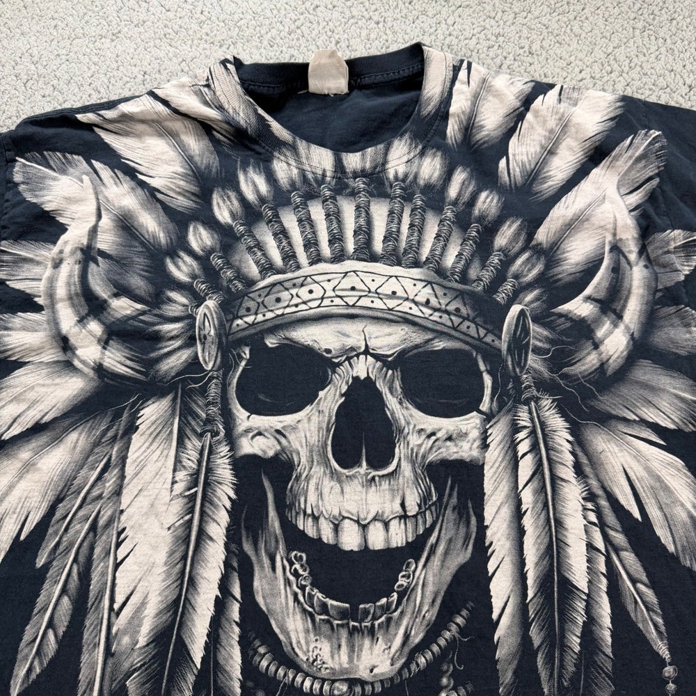 Fruit of the Loom Mens Native American Skull Headdress Graphic T-Shirt Black XL